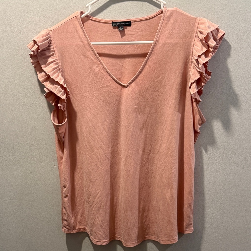Adrianna Papell Blush Pink V-Neck Ruffle Sleeve Tank